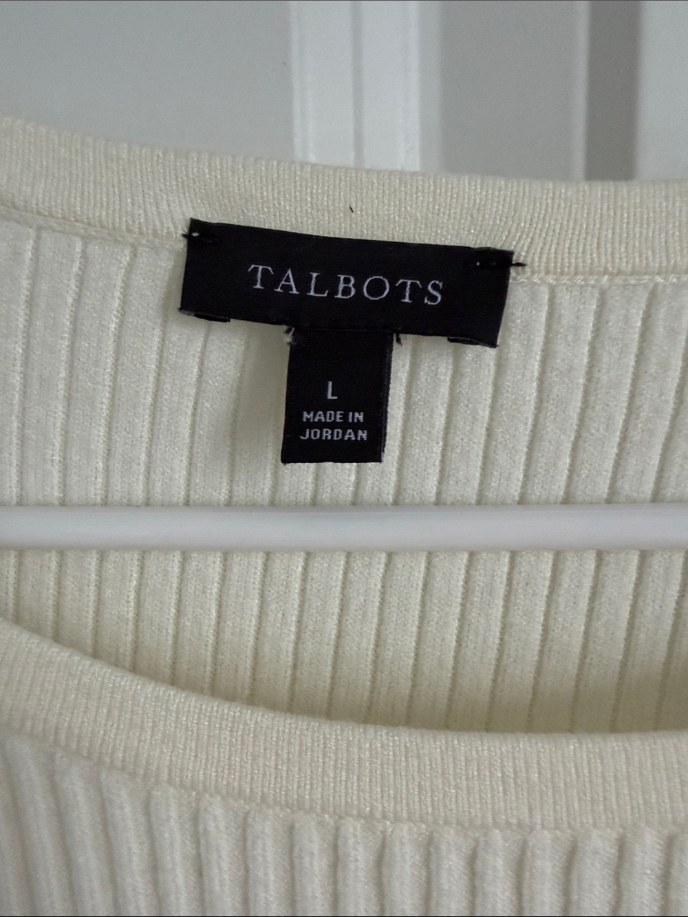 Talbots Ivory Ribbed Crewneck Sweater with Button Cuffs - Picture 3 of 3